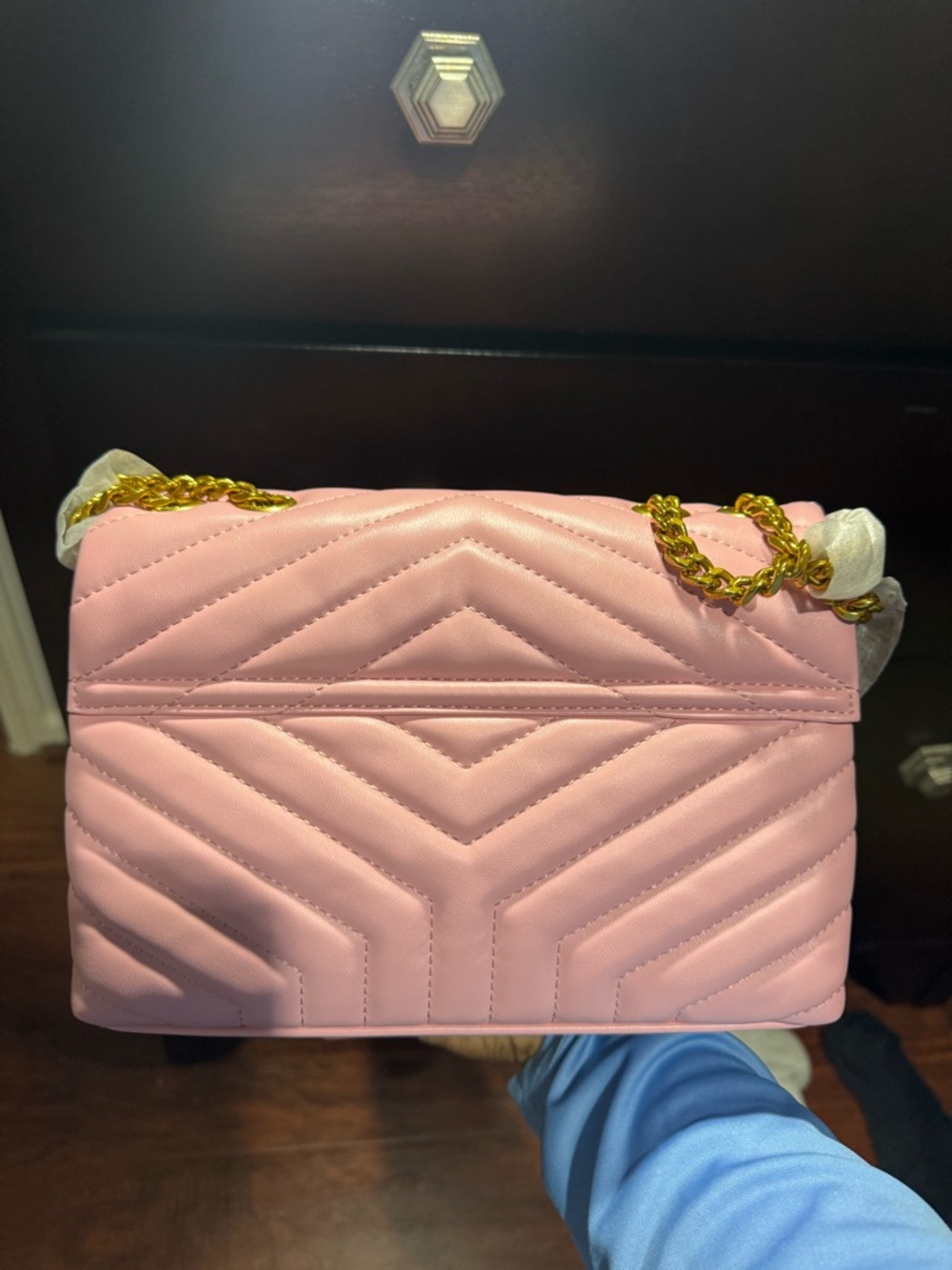 Saint Laurent Pink Quilted Chevron YSL Envelope Bag with Gold Hardware - Picture 2 of 4